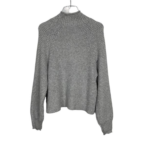 American Eagle Mock Neck Waffle Knit Oversized Sweater Grey Size Medium NWOT - Picture 5 of 7